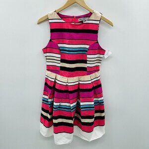 Bailey Blue Womens Size Small Striped Sleeveless A Line Pleated Dress Cotton